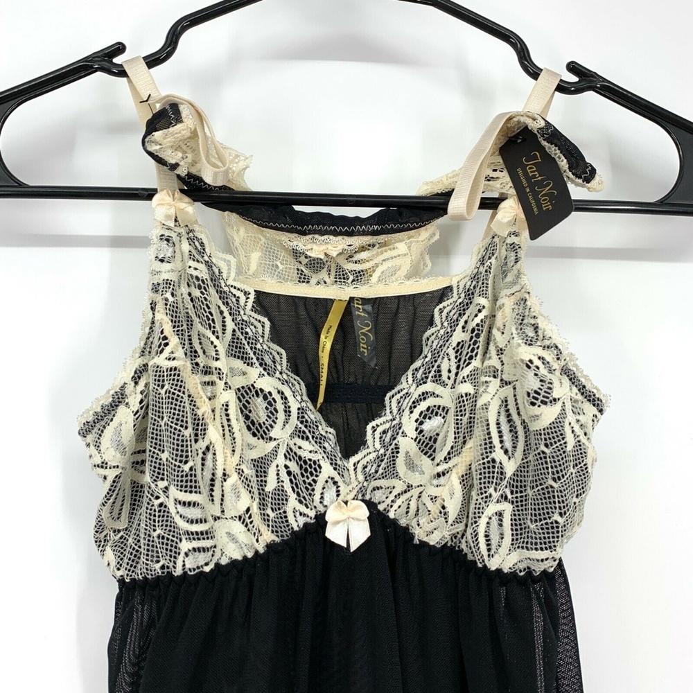Tart Noir Lingerie Babydoll Chemise Womens Small Black Beige Lace Panties NWT - Picture 2 of 8